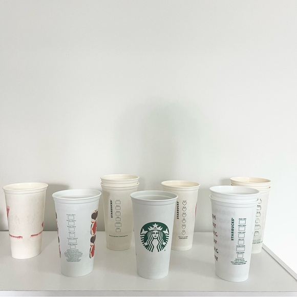 Starbucks Lot of 10 Plastic Tumblers w Different Patterns and Art Christmas READ - Picture 3 of 7